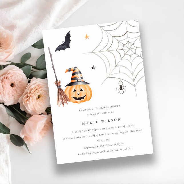 Halloween Pumpkin Spider Web Bridal Shower Invite (Creator Uploaded)