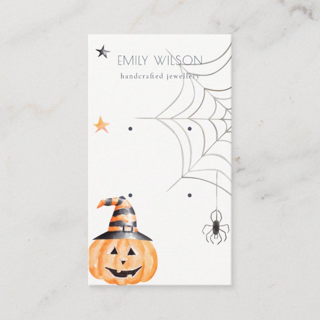 Halloween Pumpkin Spider Web Stud Earring Display Business Card (Front)