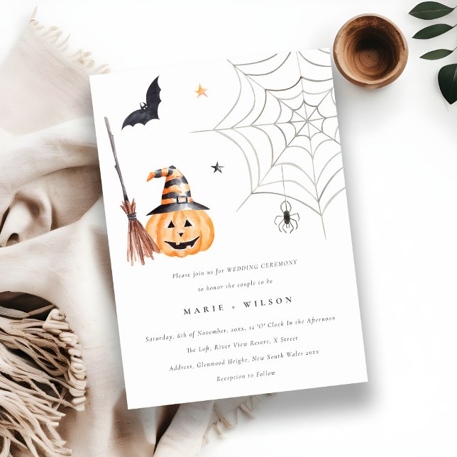 Halloween Pumpkin Spiderweb Spooky Bat Wedding Thank You Card (Creator Uploaded)