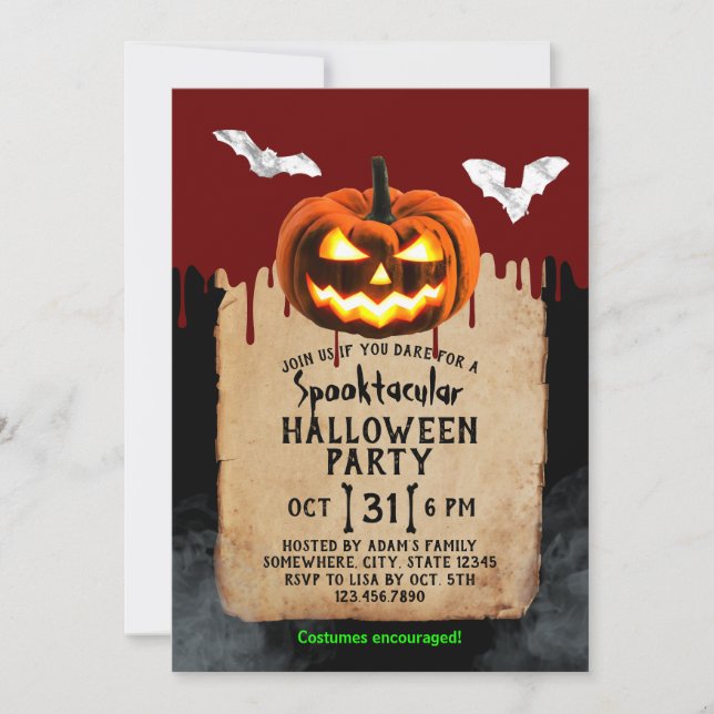Halloween Pumpkin Spooktacular Blood Dripping Invitation (Front)