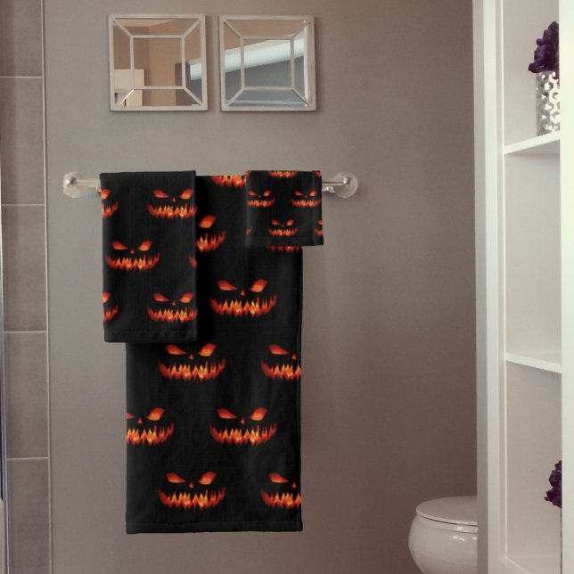 Halloween Pumpkin Spooky Scary Horror Orange  Bath Towel Set (Creator Uploaded)