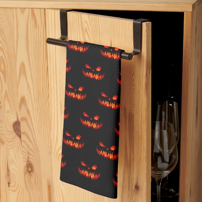 Halloween Pumpkin Spooky Scary Horror Orange Tea Towel (Thirds Fold)