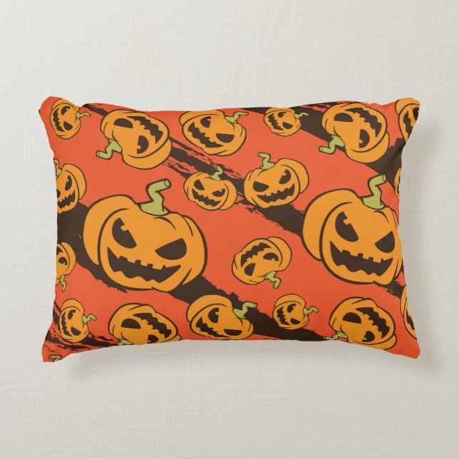 Halloween Pumpkin: Spooky Seamless Pattern Decorative Cushion (Front)