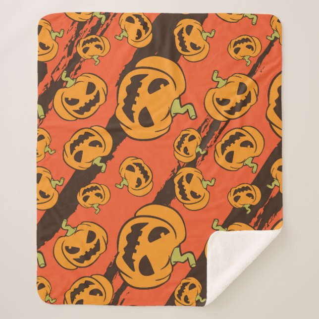 Halloween Pumpkin: Spooky Seamless Pattern Sherpa Blanket (Front)