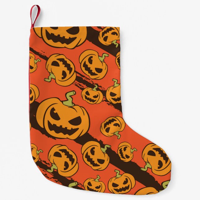 Halloween Pumpkin: Spooky Seamless Pattern Small Christmas Stocking (Front)