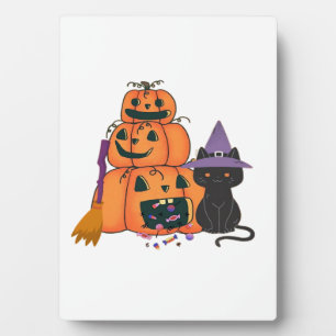 Halloween Pumpkin Stack with Black Cat, Candy & Mo Plaque