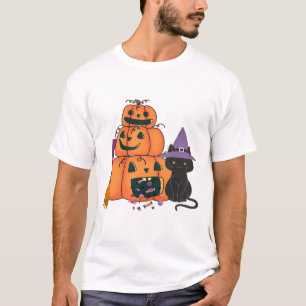 Halloween Pumpkin Stack with Black Cat, Candy & Mo T-Shirt