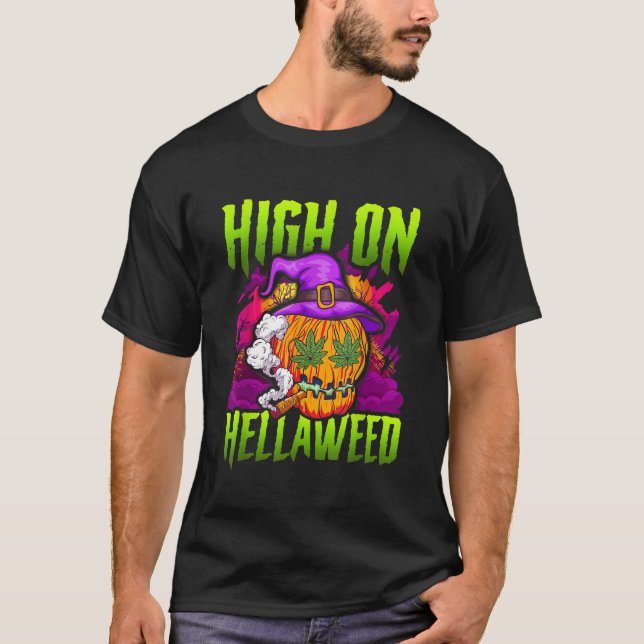 Halloween Pumpkin Stoner Weed Joint Smoking TShirt (Front)