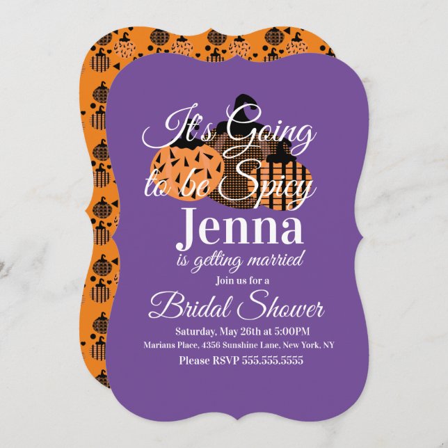 Halloween Pumpkin Themed Bridal Shower Invitation (Front/Back)