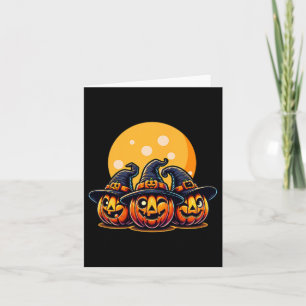 Halloween Pumpkin Threefold Witch Hat Tee Kids Adu Card