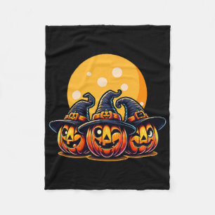 Halloween Pumpkin Threefold Witch Hat Tee Kids Adu Fleece Blanket
