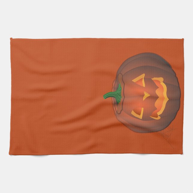Halloween Pumpkin Towel Jack-O-Lantern Tea Towels (Horizontal)