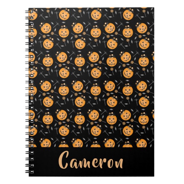 Halloween Pumpkin Trick Or Treat Name Personalise Notebook (Front)