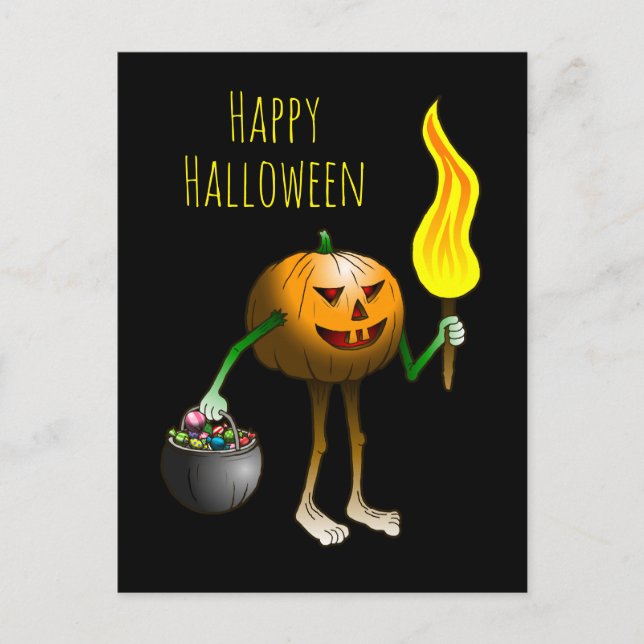 Halloween Pumpkin Trick or Treating Postcard (Front)