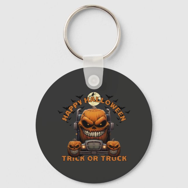 Halloween Pumpkin Truck Monster Spooky Haunted Key Ring (Front)