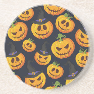 Halloween Pumpkin: Vintage Witch Pattern Coaster