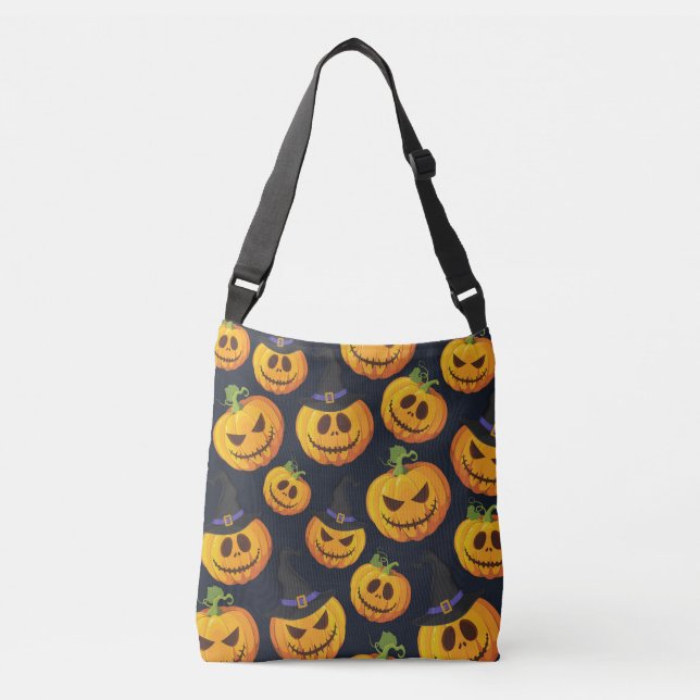 Halloween Pumpkin: Vintage Witch Pattern Crossbody Bag (Front)