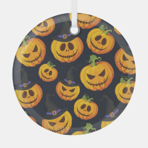 Halloween Pumpkin: Vintage Witch Pattern Glass Tree Decoration