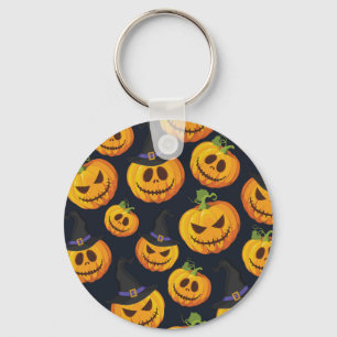 Halloween Pumpkin: Vintage Witch Pattern Key Ring