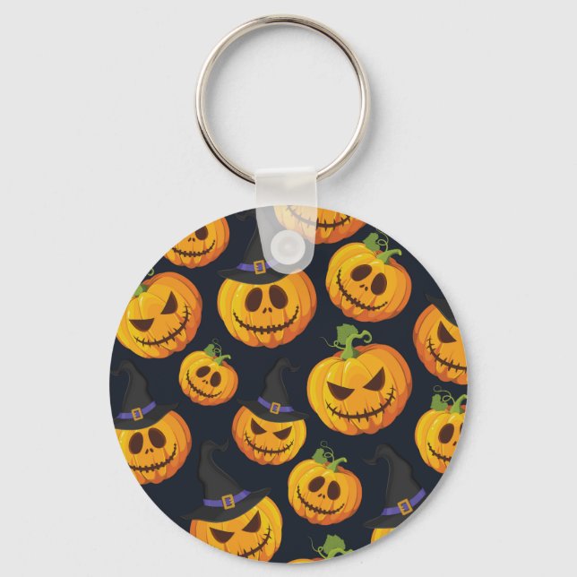 Halloween Pumpkin: Vintage Witch Pattern Key Ring (Front)
