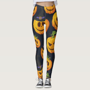 Halloween Pumpkin: Vintage Witch Pattern Leggings