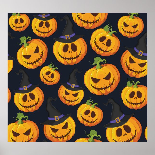 Halloween Pumpkin: Vintage Witch Pattern Poster (Front)