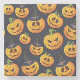 Halloween Pumpkin: Vintage Witch Pattern Stone Coaster