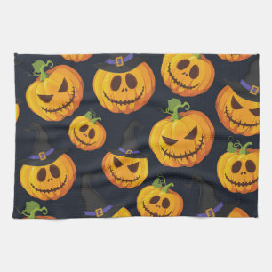 Halloween Pumpkin: Vintage Witch Pattern Tea Towel