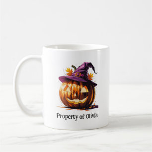 Halloween Pumpkin Wearing A Witch Hat Coffee Mug