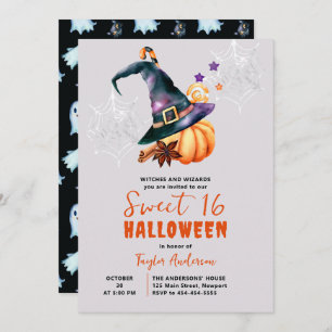 Halloween Pumpkin Witch Candy Ghosts Cute Sweet 16 Invitation