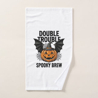 Halloween Pumpkin Witch Double Trouble Vintage Des Hand Towel