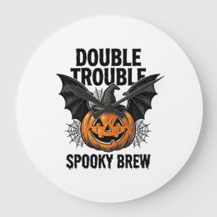 Halloween Pumpkin Witch Double Trouble Vintage Des Large Clock