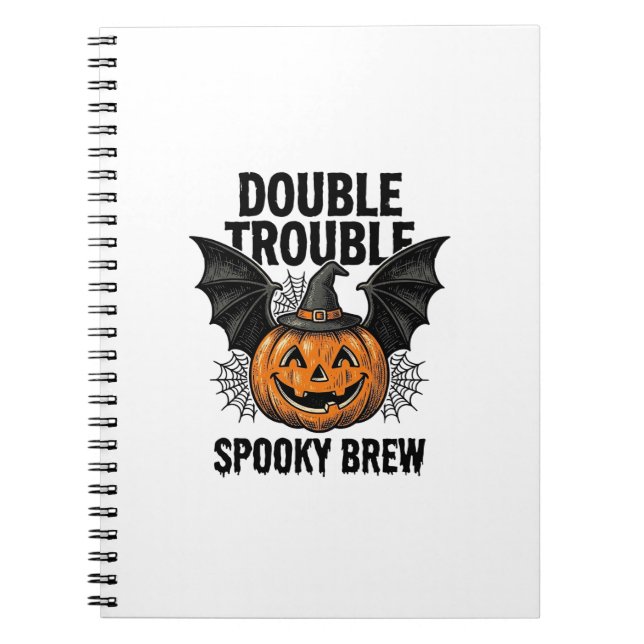 Halloween Pumpkin Witch Double Trouble Vintage Des Notebook (Front)
