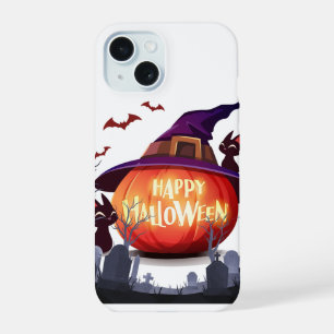 Halloween Pumpkin, Witch Hat and Black Cats iPhone 15 Case