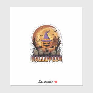 Halloween Pumpkin Witch Hat Black Cat Full Moon_1