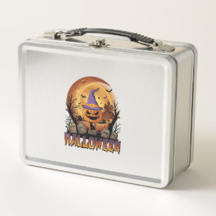Halloween Pumpkin Witch Hat Black Cat Full Moon_1 Metal Lunch Box