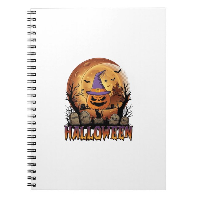 Halloween Pumpkin Witch Hat Black Cat Full Moon_1 Notebook (Front)