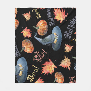 Halloween Pumpkin Witch Hat Pattern Fleece Blanket