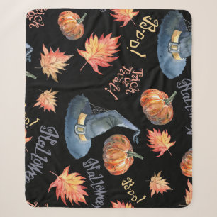 Halloween Pumpkin Witch Hat Pattern Sherpa Blanket