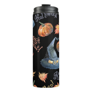 Halloween Pumpkin Witch Hat Pattern Thermal Tumbler