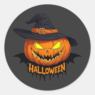 Halloween Pumpkin Witch Hat Spooky Face 🎃 Classic Round Sticker