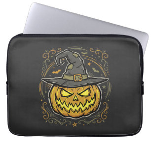 Halloween Pumpkin Witch Hat Vector Design Laptop Sleeve