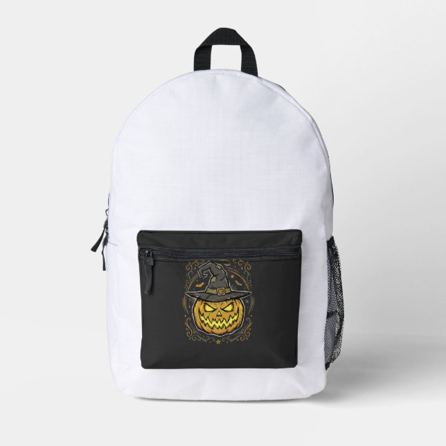 Halloween Pumpkin Witch Hat Vector Design Printed Backpack (Front)