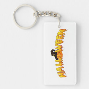 Halloween pumpkin witch key ring