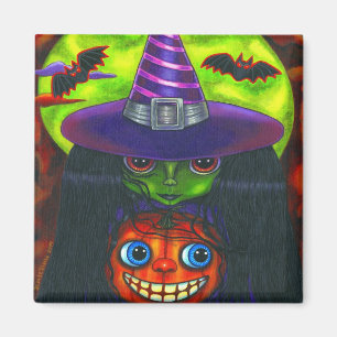 Halloween Pumpkin Witch Magnet
