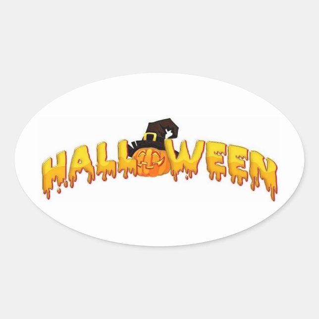 Halloween pumpkin witch oval sticker (Front)