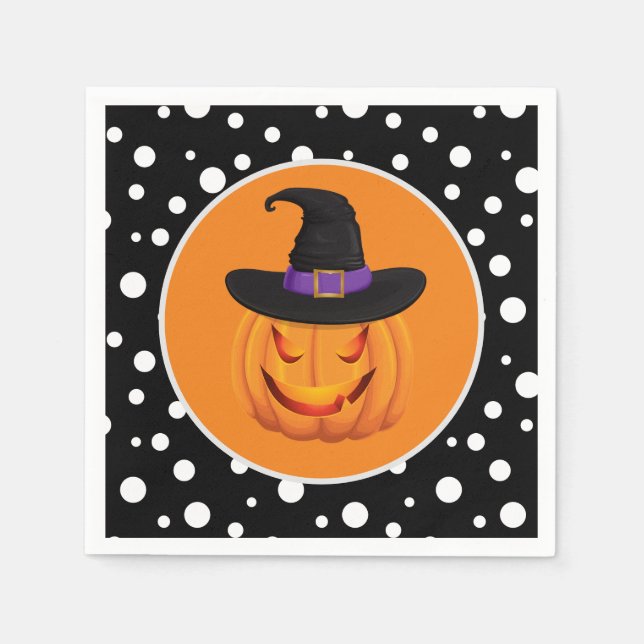 Halloween Pumpkin Witch Paper Napkins (Front)