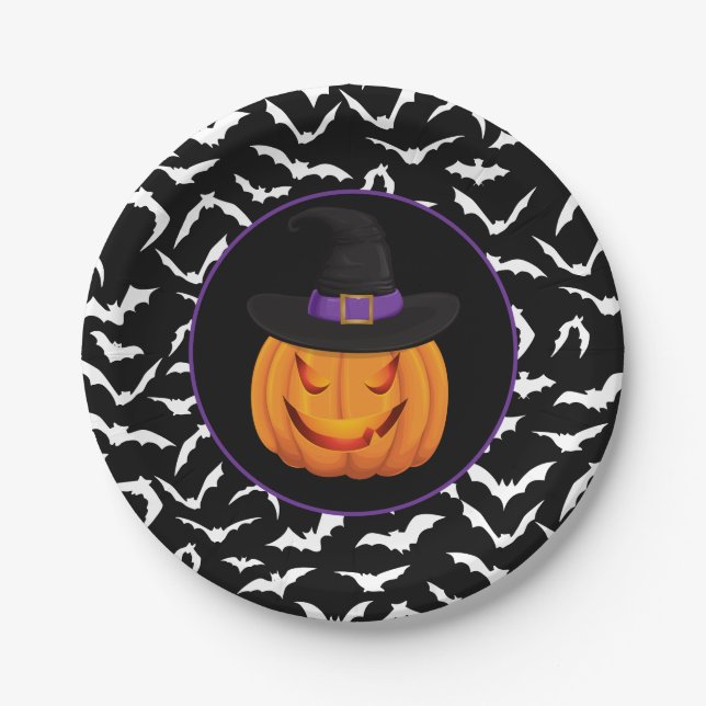 Halloween Pumpkin Witch Paper Plate (Front)