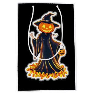 Halloween Pumpkin Witch Sticker Design Art Medium Gift Bag