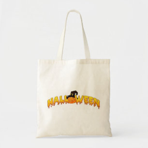 Halloween pumpkin witch tote bag